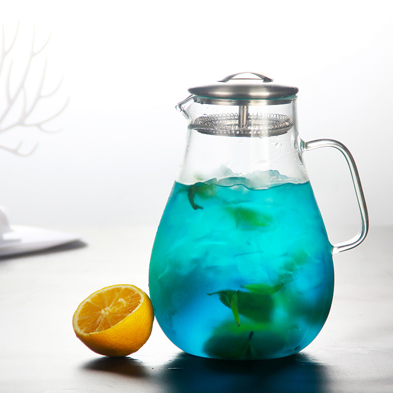 Wholesale glass juice kettles, household filtering cold water kettles, creative high appearance level, high-temperature resistant, matte cold water kettles, fruit tea kettles Specification drawing