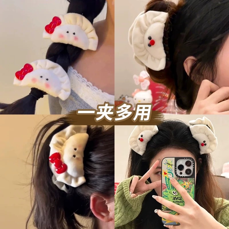 Cute plush dumpling hairpin, shark clip at the back of the head, 2024 new plush funny simulation hairpin headwear Specification drawing