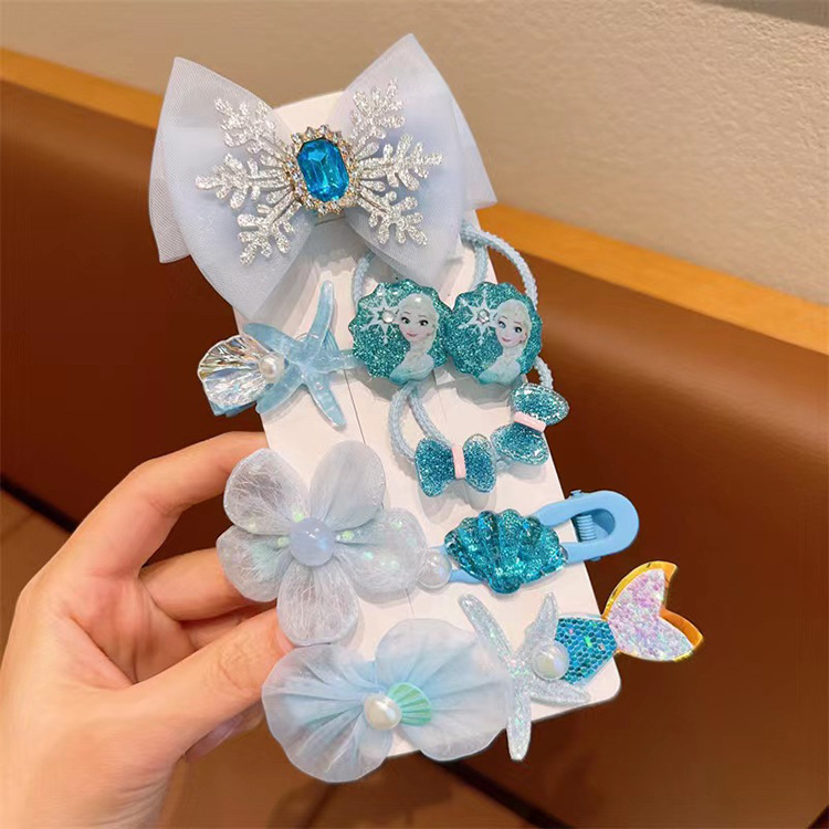 Children's mermaid hair accessory, ice and snow hair clip headwear, side clip little princess headwear, super fairy baby hair accessory set Specification drawing
