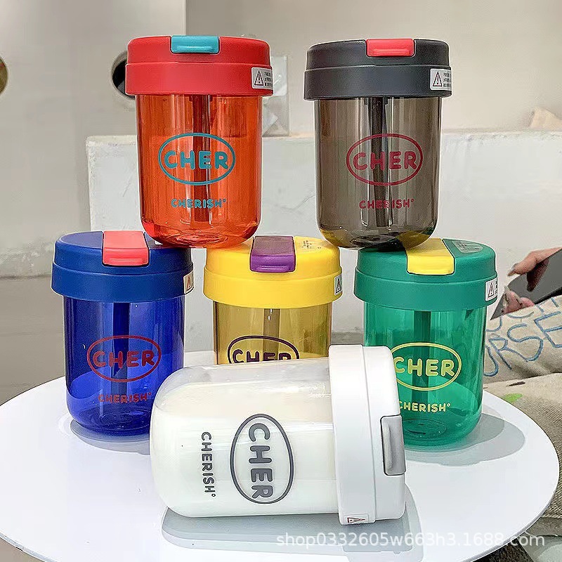 Wholesale of summer popular plastic water cups with high appearance standards, heat-resistant, portable, cute and anti-drop straw cups for children and students details Picture