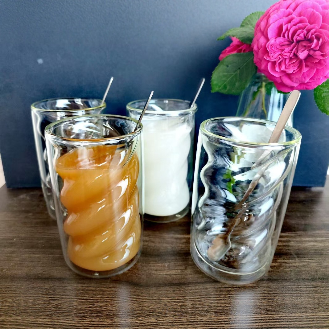 Cross-border transparent rotating milk cup, household large-capacity spiral double-layer inner liner cup, high borosilicate glass coffee cup details Picture