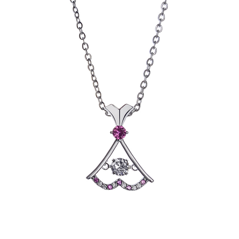 A small rose red zircon dress with a unique design sense from Japan and South Korea, a titanium steel pendant necklace, a simple silver and dynamic collarbone chain for women Item Picture