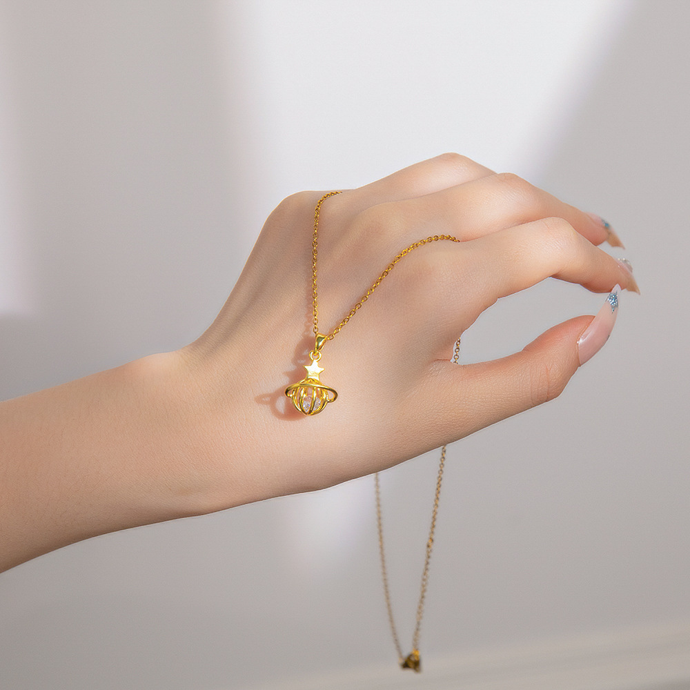 A light luxury style hollowed-out small planet pendant titanium steel necklace for women, simple and versatile fashion collarbone chain, a trendy and elegant neckchain Specification drawing