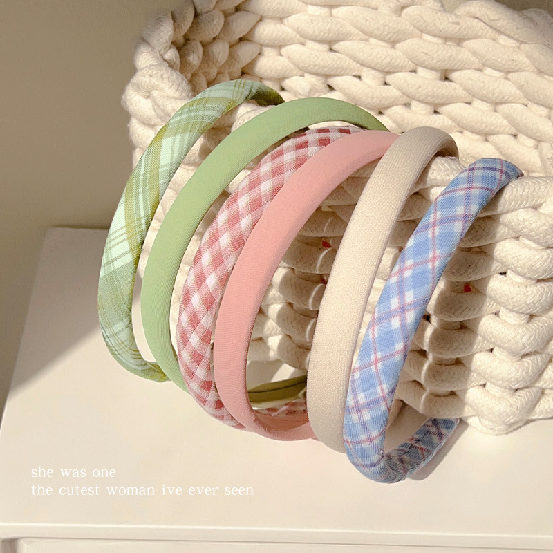 Colorful checkered small hair band for girls 2023 new style, versatile for going out, summer high-end pressure-sensitive hair tie headband details Picture