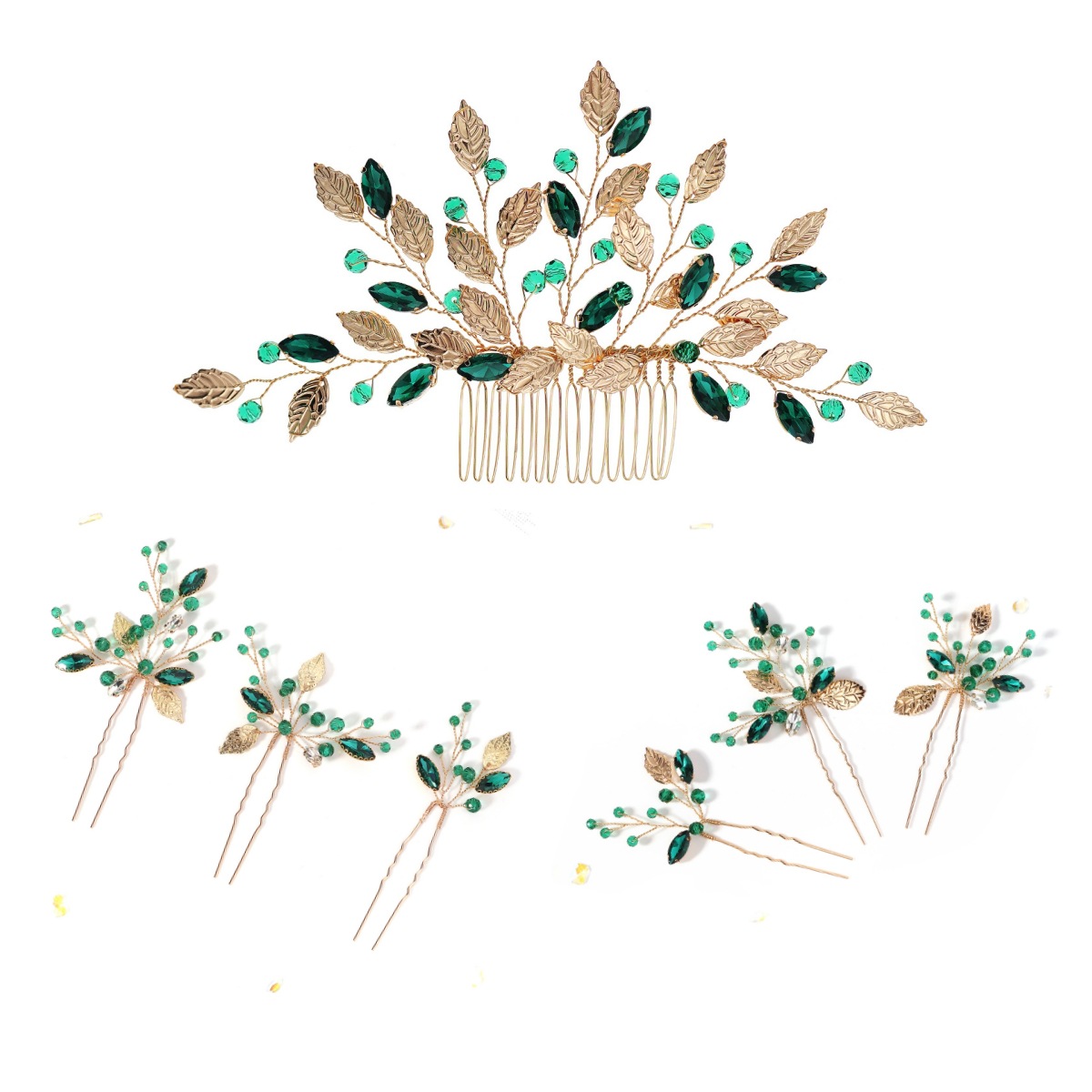 New Chinese-style Xiuhe bridal headwear, leaf water diamond hair comb, pins, high-end updo hair accessories, hairpin and comb set full figure