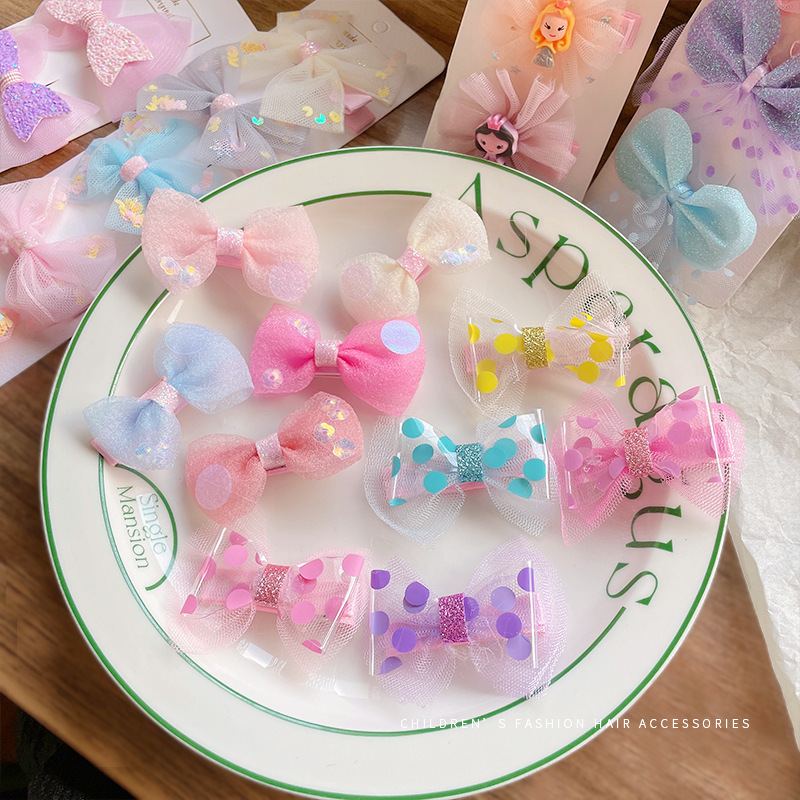 Korean cute princess bow hair clips, spring children's cartoon little girl bangs clips, baby broken hair clips details Picture