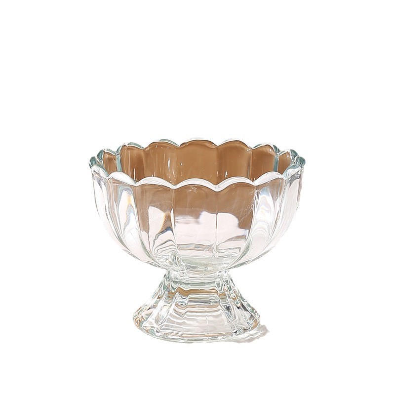 Lotus ice cream cup, transparent glass water cup, creative household milk tea dessert cup, yogurt salad bowl, exquisite Item Picture