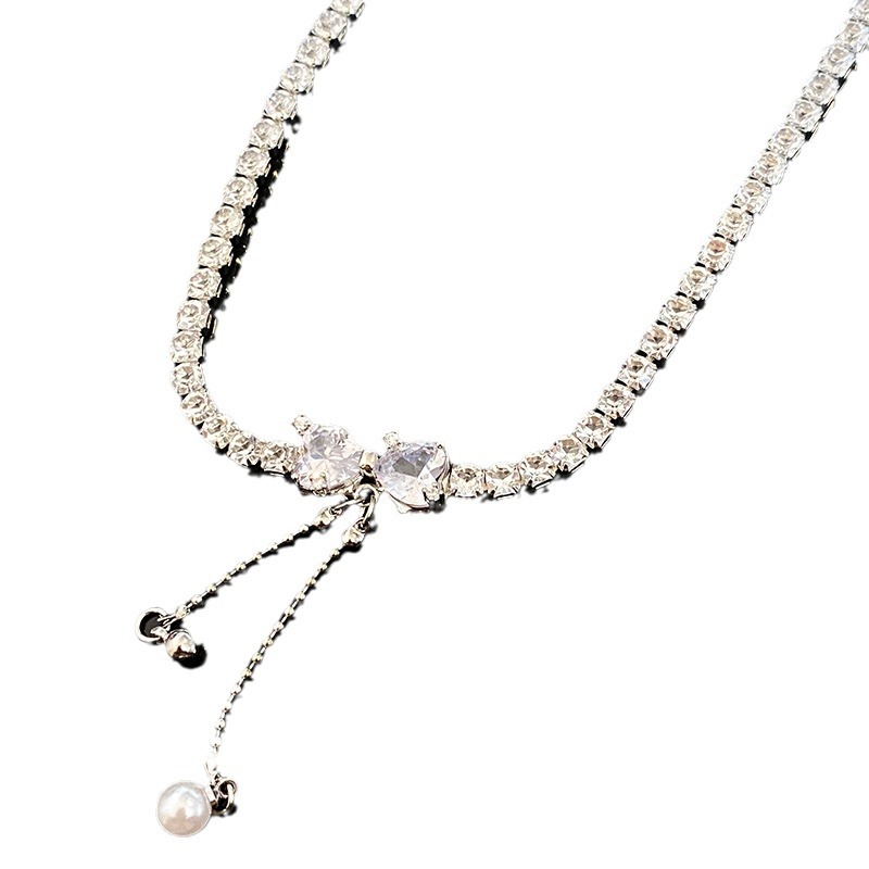 Bow zircon pearl necklace for women with a light luxury and niche design sense, 2024 new style neckchain collarbone chain Item Picture