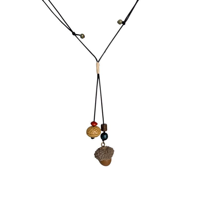 New Chinese-style ceramic pine nut woven necklace for women, retro ethnic style, fashionable collarbone chain, niche design sense neckchain Item Picture