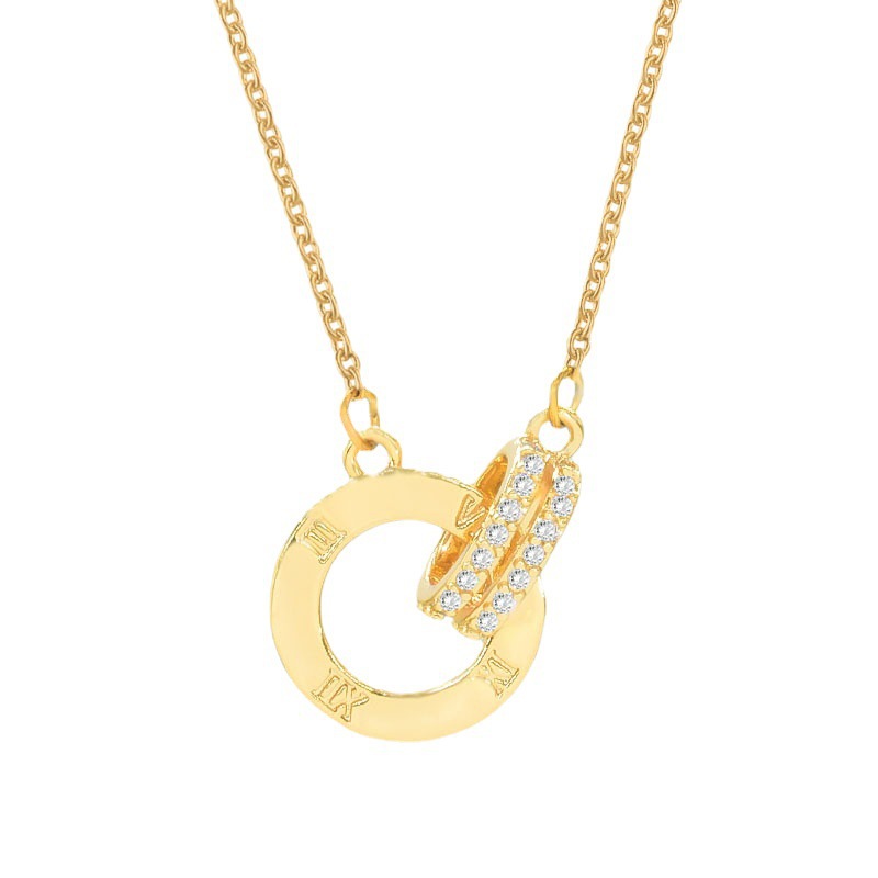 Golden pearl double row full diamond Roman double ring necklace, 18k gold-plated female, popular collarbone elegant and simple accessory Item Picture
