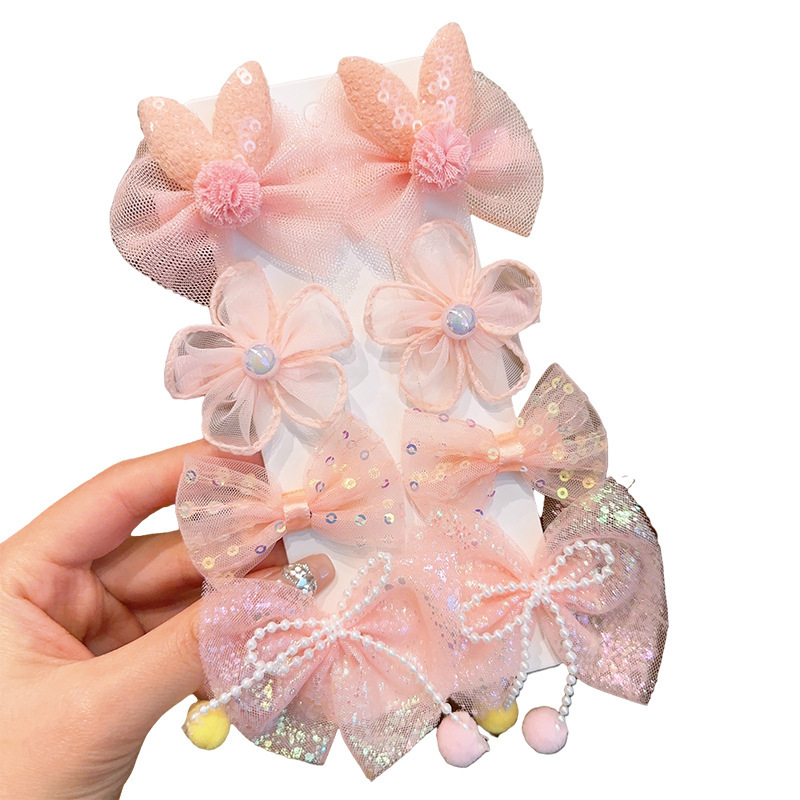 Children's mesh bow hair clips, princess super fairy fabric flower clips, girls' broken bangs without damaging hair hairpins Item Picture