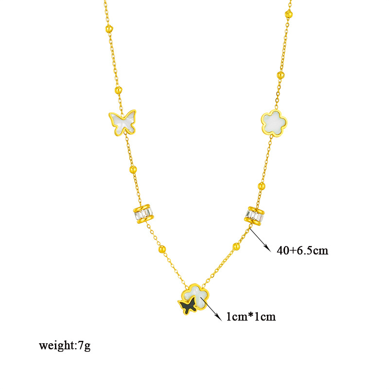 European and American fashion niche shell black and white butterfly small flower tassel necklace, high-end and elegant titanium steel collarbone chain Application Scenario