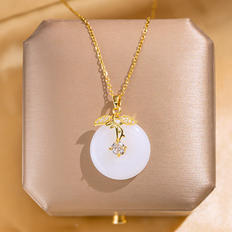 Douyin's unique "Three Lives Fortunate" titanium steel necklace for women, a light luxury and niche imitation jade pendant with a high-end feel, a peace buckle Specification drawing