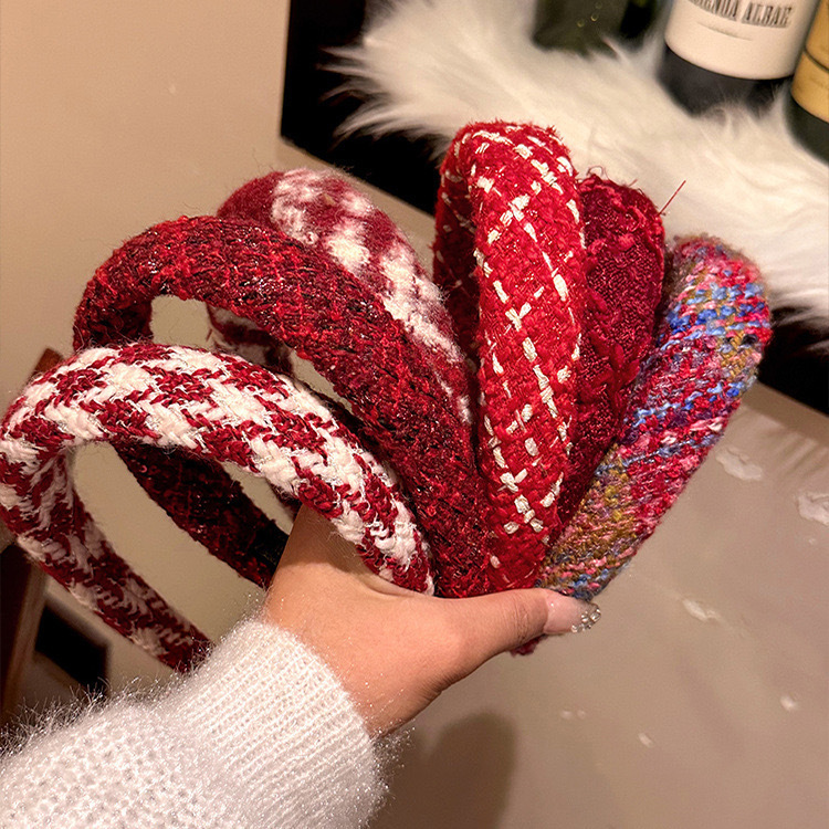 The New Year's festive red headband for women 2024 New autumn and winter, high top hair clip headwear Specification drawing