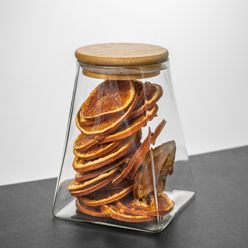 Wholesale tea cans, household irregular storage cans, large-capacity bamboo lid glass sealed cans for storing grains and cereals Specification drawing