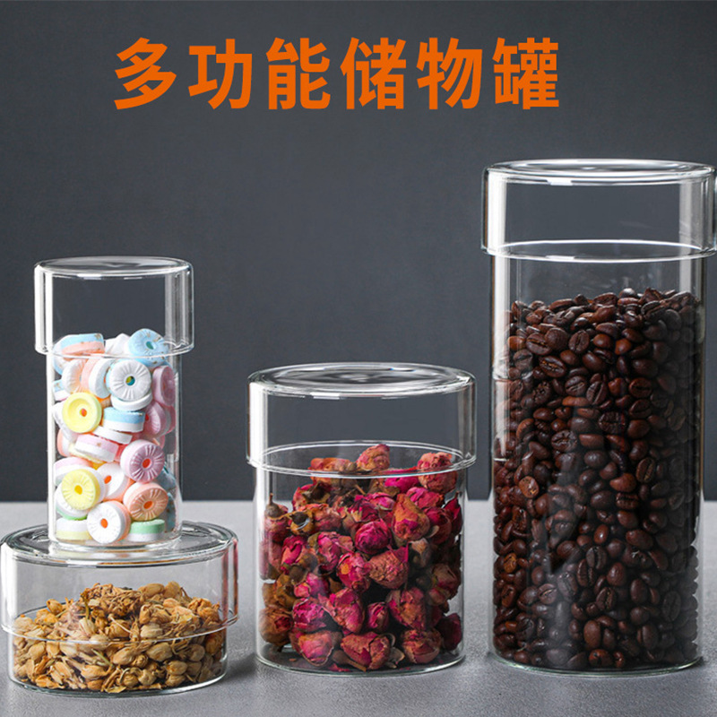 Transparent glass storage tanks, high borosilicate tea cans, sealed cans, glass flower tea and dried fruit storage tanks, kitchen storage tanks full figure