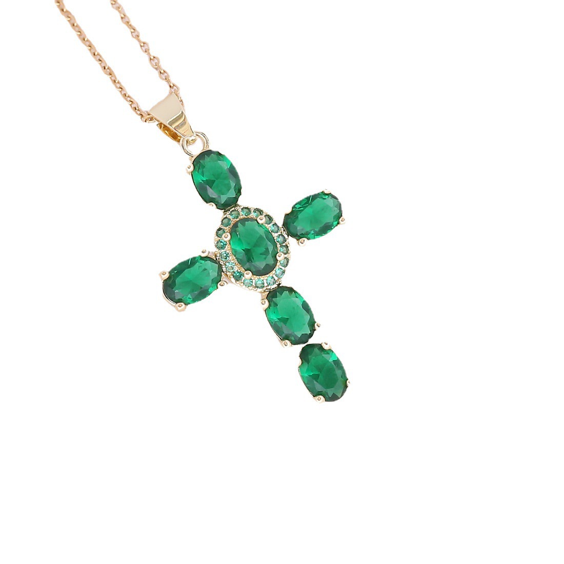 Cross-border retro cross-shaped zircon necklace for women, super shiny, fashionable and versatile, colorful, light luxury, individual and niche collarbone chain Item Picture
