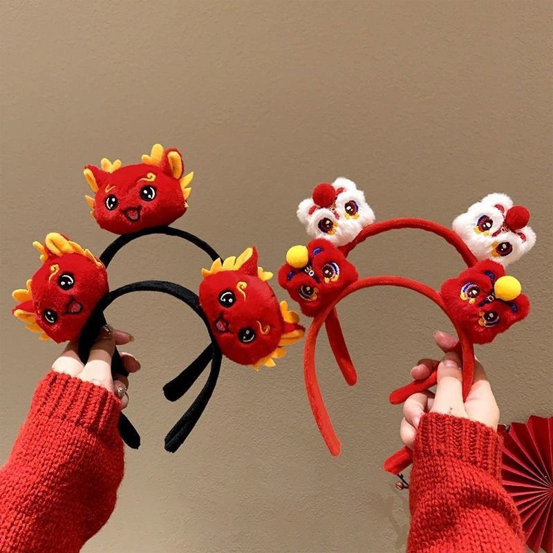 Cute red dragon doll headband, super adorable cartoon dragon horn headband, funny photo event performance, New Year's Eve zodiac headwear full figure