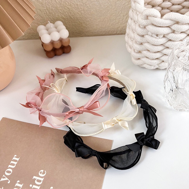 Sweet bow headband, princess-like style, simple and fine-trimmed hair accessory, lace mesh headband, versatile hair accessory for women full figure