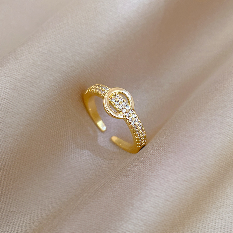 【 Real Gold 】 Circular light luxury Full diamond ring with adjustable opening, simple jewelry, Japanese-style ring couple rings full figure