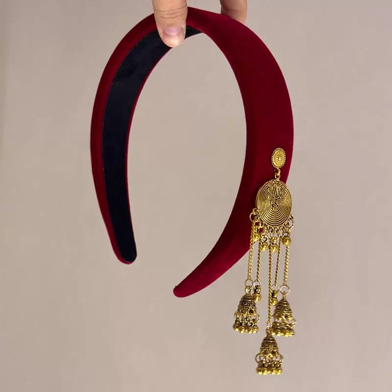 Miaojiang ethnic style black velvet hairband with a high-end feel, high head top headband, female hairpin, new Chinese-style headwear Specification drawing