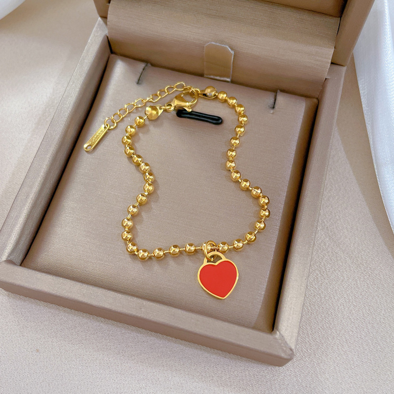 【 All-Titanium Steel 】 Dongdaemun Unique and elegant forest-themed heart-shaped round bead bracelet, a retro gift for female Internet celebrities and best friends details Picture