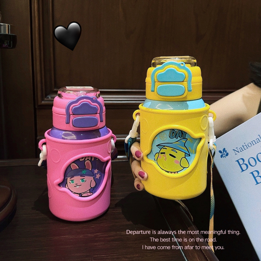 Creative cartoon portable 316 stainless steel insulated cup, outdoor slanted straw cup, cute jumping water cup for students Specification drawing