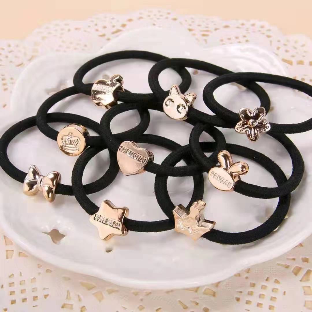 Trendy, fashionable, simple and ordinary style rubber band Girl 04 Gold bead hair band and hair rope, 2-yuan store supply, factory direct sales Specification drawing