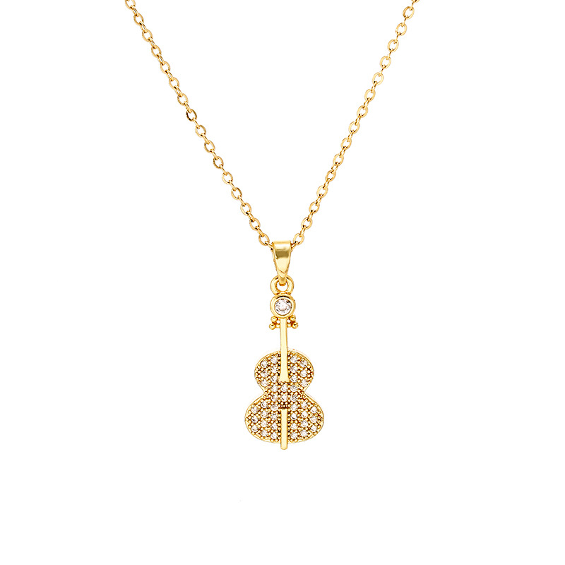 New fashionable violin titanium steel necklace, women's unique design sense, diamond-encrusted pendant, internet-famous light luxury niche collarbone chain Item Picture