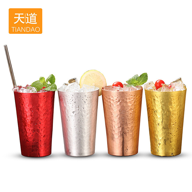 Metal craft aluminum cups, outdoor camping cola cups, drinking cups, personalized hammer-patterned cold drink cups, creative Japanese-style aluminum cups full figure