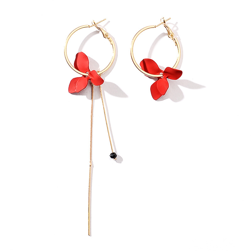 New Korean-style trendy asymmetrical petal earrings, fashionable and individual, long geometric circle tassel earrings and stud earrings Item Picture