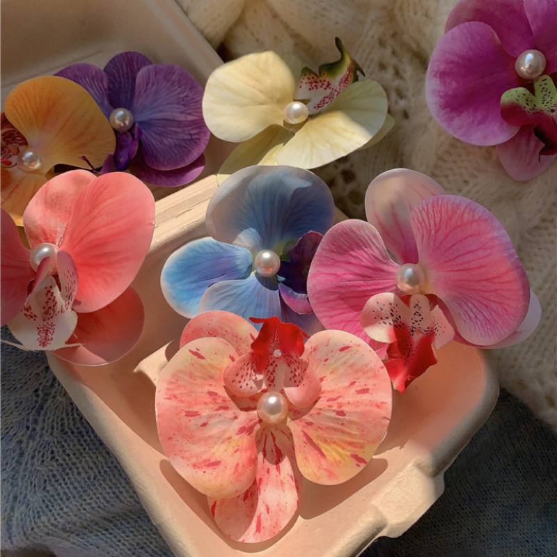 Sweet pink Phalaenopsis hairpin for women 2024 New style atmosphere photo flower duckbill hairpin Spring and Summer sweet hairpin headwear Specification drawing