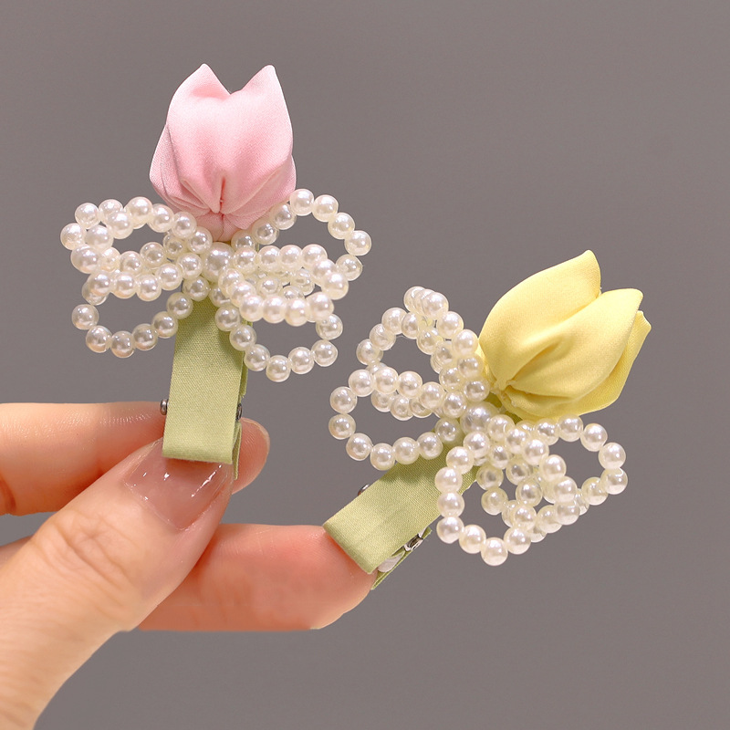 Gentle Diary ~ Tulip Pearl Hairpin, a feminine forest-style fairy-like beauty with a high-end feel, a niche fringe side headpiece hairpin full figure