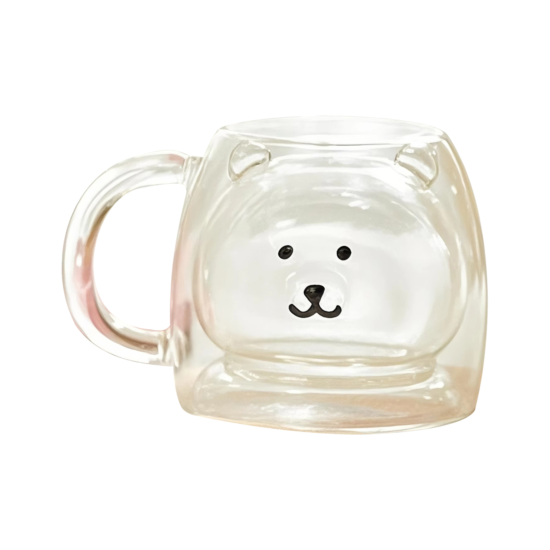 Self-mocking bear glass cup, high school girl's appearance level, cute cartoon, household drinking water cup, cold drink milk coffee cup Item Picture