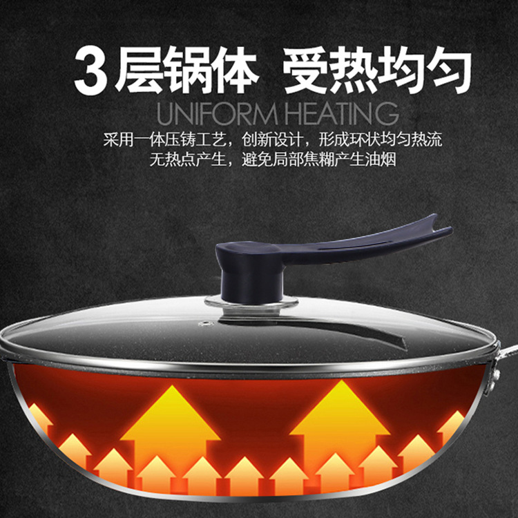 Double-eared smoking pot, induction cooker, gas universal multi-functional frying pan, wooden feather, tourmaline, Korean-style non-stick frying pan Specification drawing
