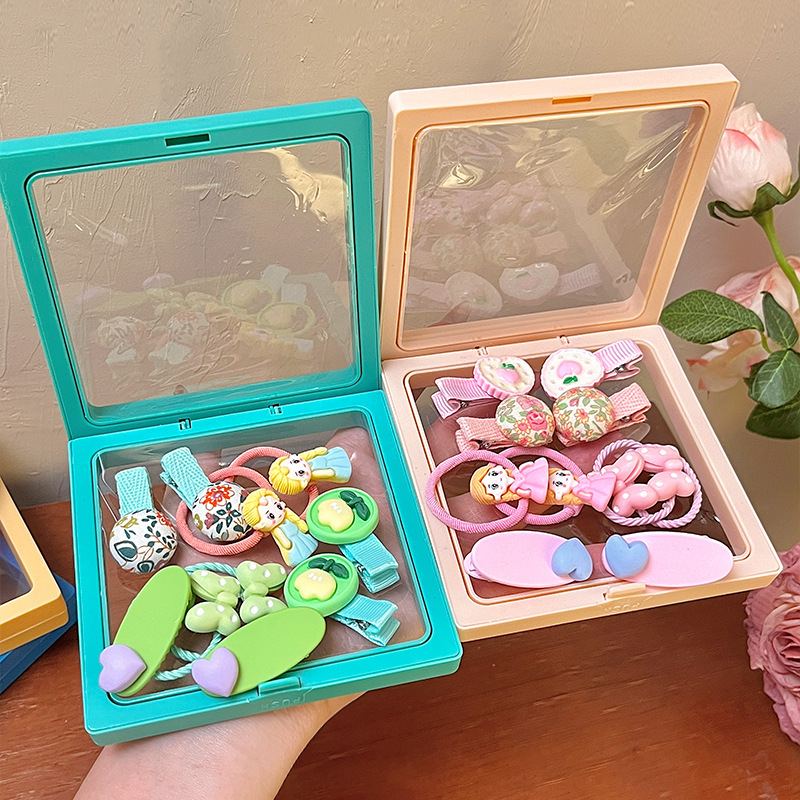 Children's cute princess hair tie, girl rubber band, button, floral hair clip, heart head accessory, hair accessory set, Children's Day gift box Specification drawing