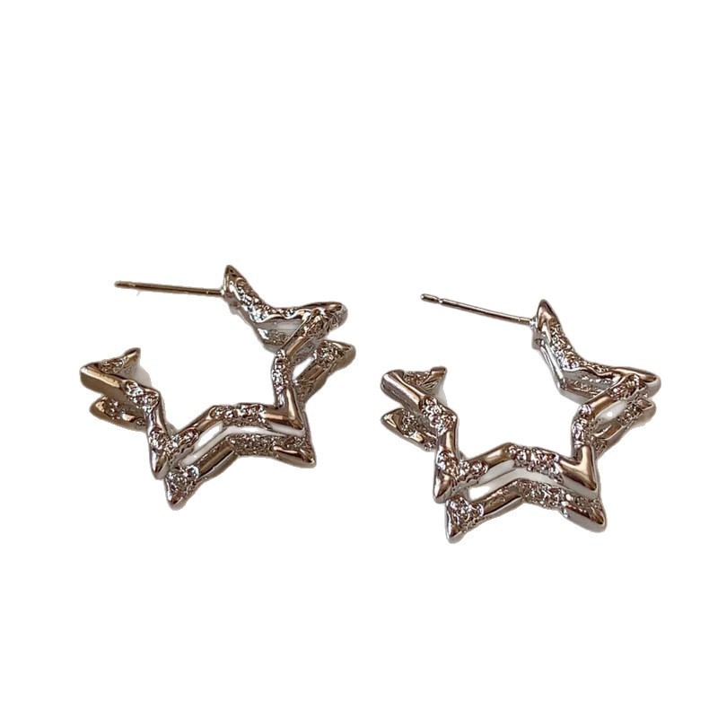 Women's double-layer hollowed-out minimalist metal earrings, five-pointed star stud earrings, cold style earrings, unique and elegant ear rings Item Picture