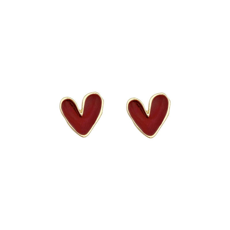 s925 Silver Needle Irregular oil-dripping heart-shaped earrings for women, French retro light luxury earrings, niche and simple style, stud earrings Item Picture