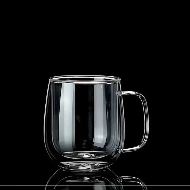 High borosilicate glass heat-resistant handle mug, multi-specification simple household double-layer cup, high-temperature resistant glass cup Item Picture
