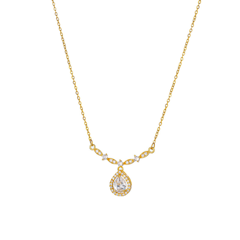European and American fashionable pearl smile water drop necklace for women, full diamond light luxury collarbone, versatile large zircon pendant, trendy accessory Item Picture