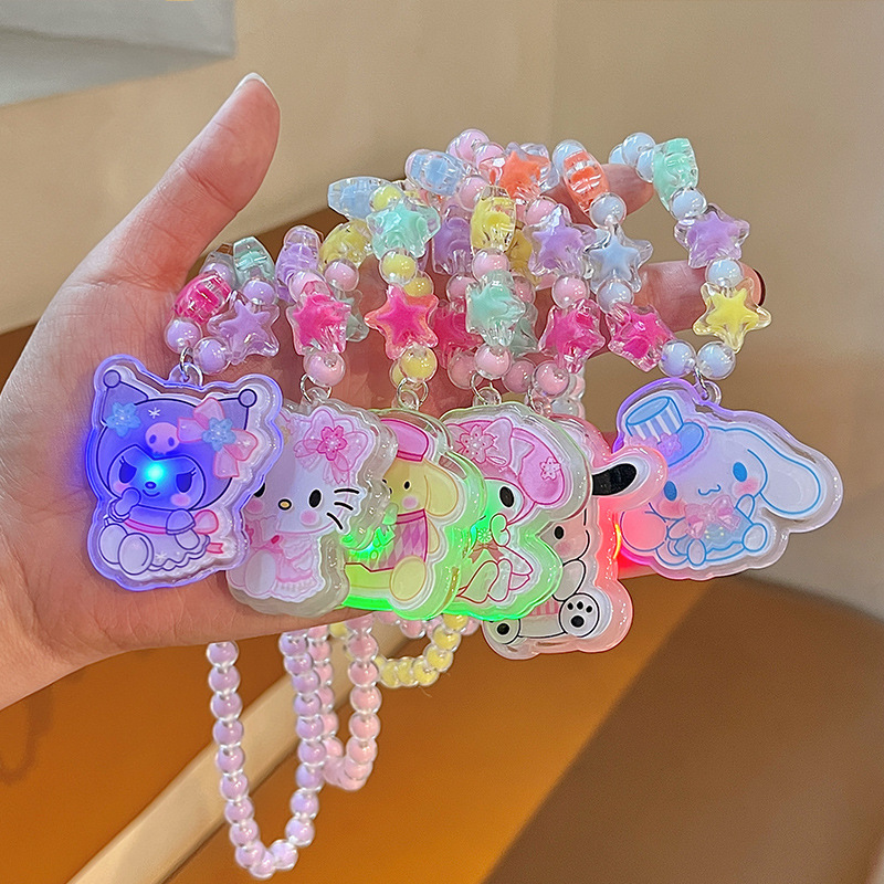 Children's cartoon Sanrio glowing necklace, cute Kuromi beaded bracelet, princess ring, ear clip jewelry set Application Scenario