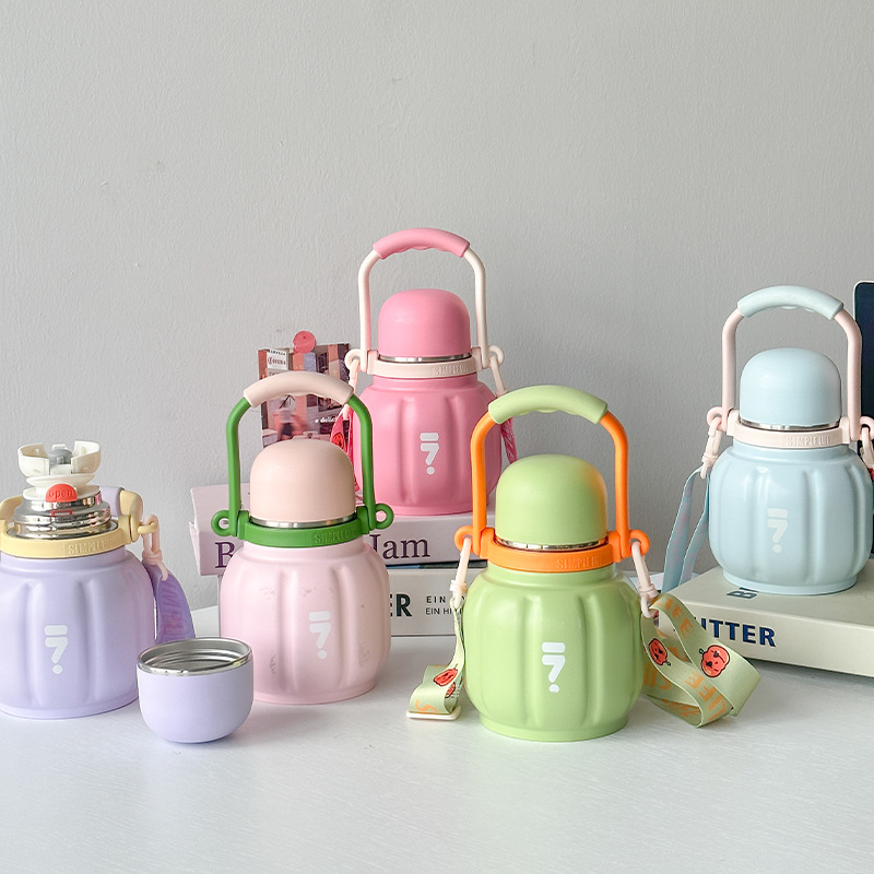 High-appearance-level pumpkin insulated cups, portable hand-held large-bellied cups, student cuteness, large-capacity children's water cups wholesale full figure