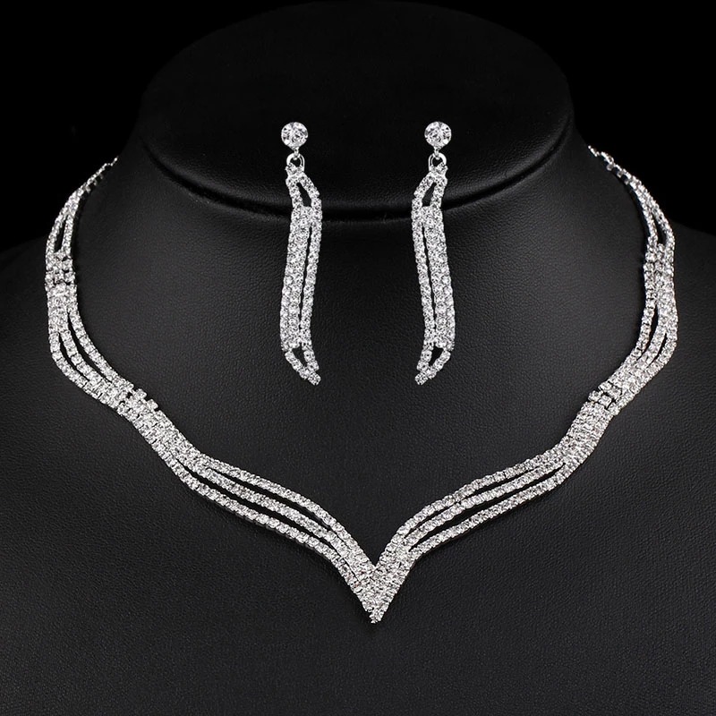 Jianla Factory direct sales of European and American three-piece water diamond claw chain jewelry sets. E-commerce supply for bride accessories ZN004 details Picture