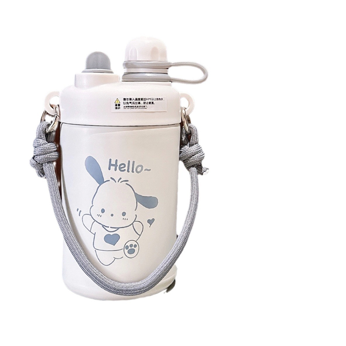 Simple cartoon insulated cup, creative and cute student double-drinking straw cup, portable hand-held stainless steel cup for girls Item Picture