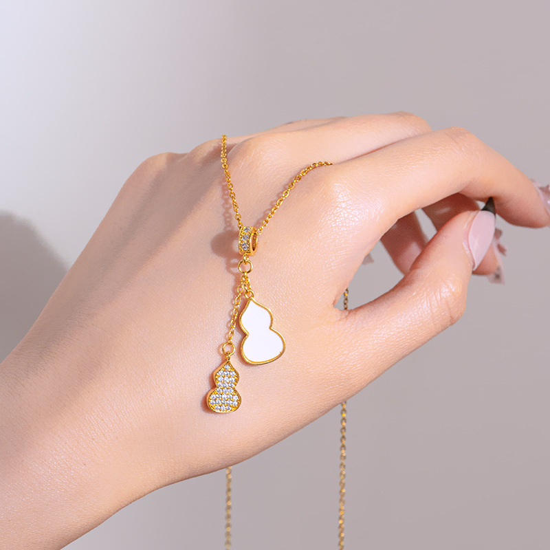 Fashionable and niche full-diamond tassel gourd titanium steel necklace for women, new versatile and popular collarbone chain, light luxury accessories wholesale Specification drawing