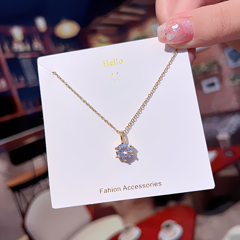 Korean InS-style simple single zircon pendant titanium steel necklace, a niche design for women, versatile and exquisite collarbone chain Specification drawing
