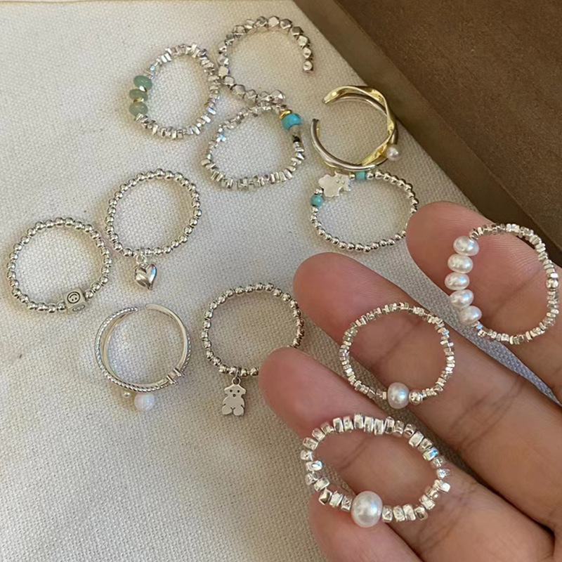 Pearl silver ring, a niche design for women, a high-end, fashionable and versatile index finger ring, a personalized tail ring full figure