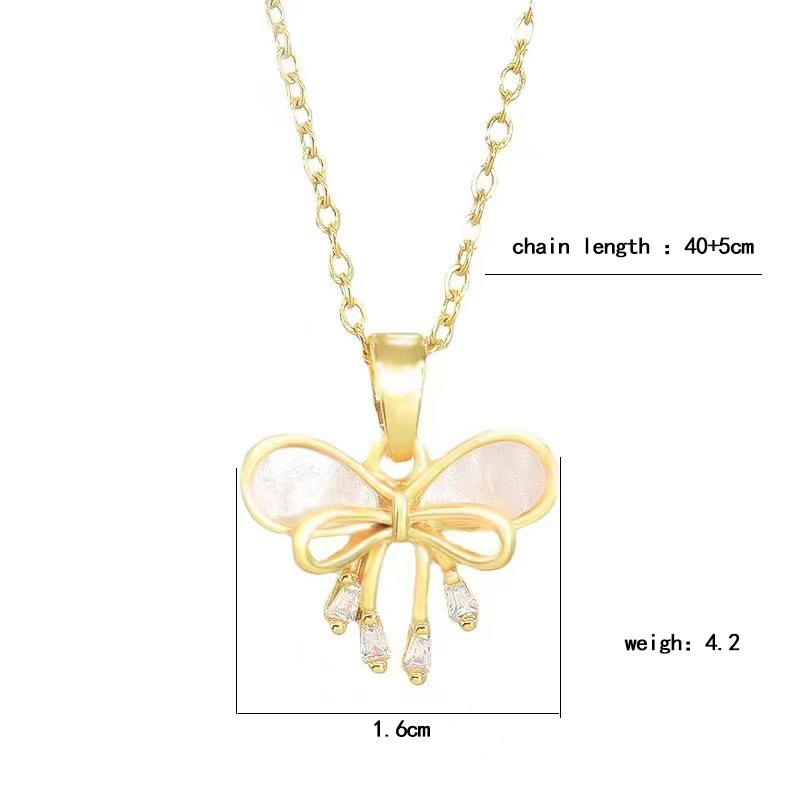 Real gold electroplated bow pendant, titanium steel necklace, women's niche light luxury diamond-encrusted collarbone chain, internet-famous high-end accessory Item Picture