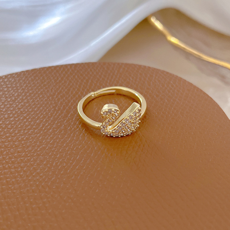 【 Real Gold 】 Full diamond swan wedding ring with adjustable opening, simple jewelry, Japanese-style ring couple rings details Picture