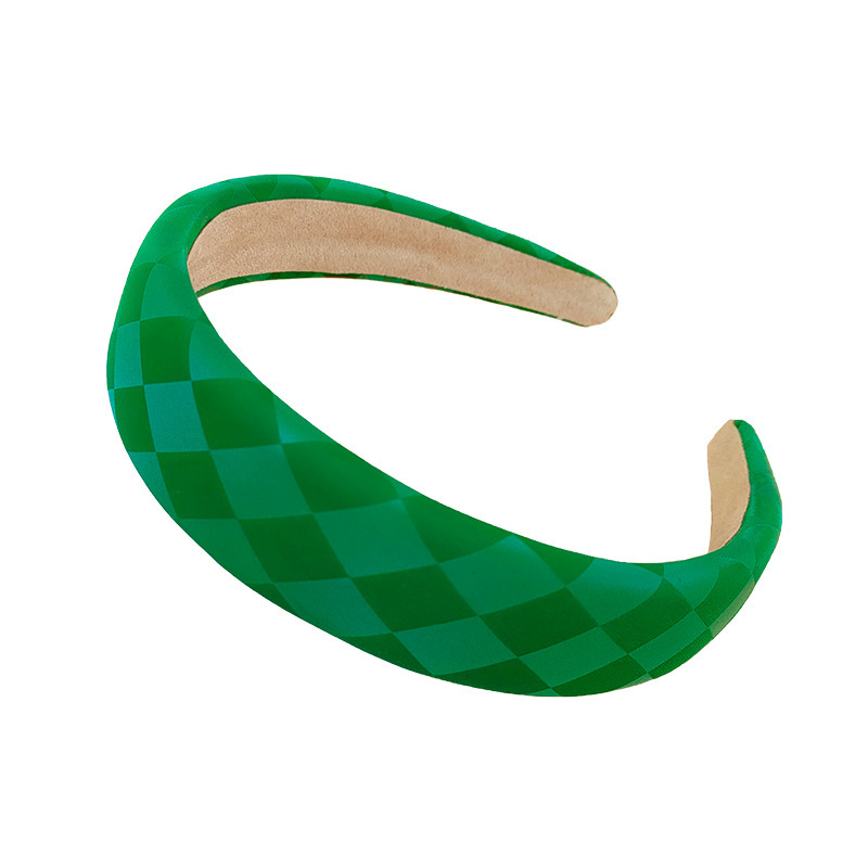 Spring checkerboard sponge hair band headband, retro and fashionable hair-pressing head hole, pu leather high top hair accessory headwear for women Item Picture